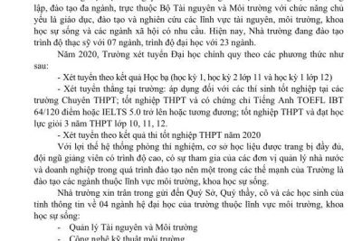 THÔNG BÁO TUYỂN SINH CỦA TRƯỜNG ĐẠI HỌC TÀI NGUYÊN VÀ MÔI TRƯỜNG HÀ NỘI