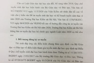 THÔNG BÁO SƠ TUYỂN SINH ĐẠI HỌC HỆ CHÍNH QUY NGÀNG LUẬT NĂM 2020