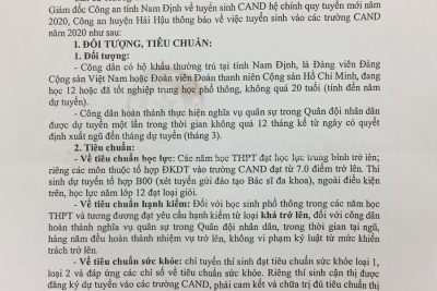THÔNG BÁO TUYỂN SINH VÀO CÁC TRƯỜNG CAND NĂM 2020
