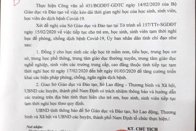 TThông báo về việc tiếp tục cho trẻ em, học sinh, sinh viên tạm thời nghỉ học do dịch bệnh Covid-19