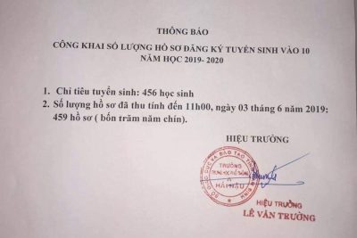 THÔNG BÁO CÔNG KHAI SÔ LƯỢNG HÔ SƠ TUYÊN SINH VÀO 10 NAM HỌC 2019- 2020