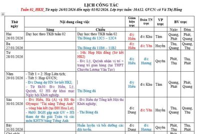 Lịch công tác tuần 2- HKII năm học 2025- 2026