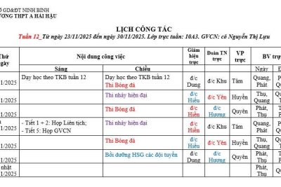 ​ ​​ LỊCH CÔNG TÁC TUẦN 12 NĂM HỌC 2025- 2026