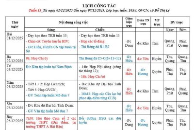 LỊCH CÔNG TÁC TUẦN 13 NĂM HỌC 2025- 2026