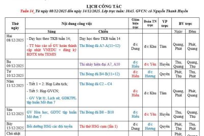 LỊCH CÔNG TÁC TUẦN 14 NĂM HỌC 2025- 2026
