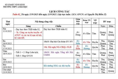 Lịch công tác tuần 2