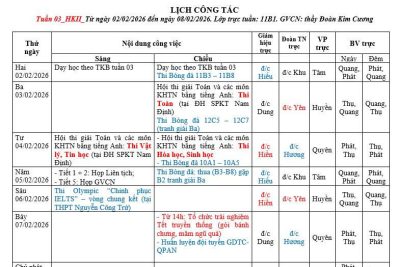 Lịch công tác tuần 3- HKII Năm học 2025- 2026