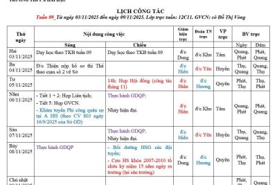 Lịch công tác tuần 9