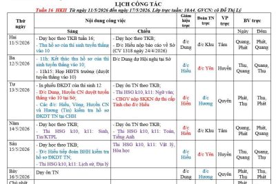 LỊCH CÔNG TÁC TUẦN 16 – HKII- NĂM HỌC 2025- 2026