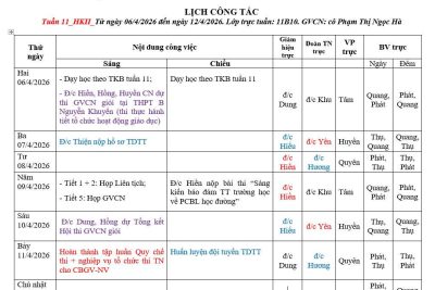 LỊCH CÔNG TÁC TUẦN 11 -HKII – NĂM HỌC 2025- 2026