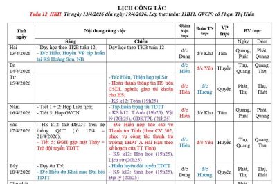 LỊCH CÔNG TÁC TUẦN 12- HKII- NĂM HỌC 2025- 2026