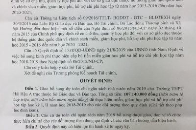 Quyết định về việc giao bổ sung dự toán ngân sách nhà nước năm 2019