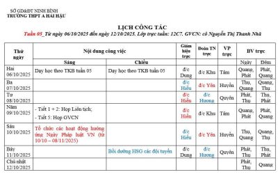Lịch công tác tuần 5