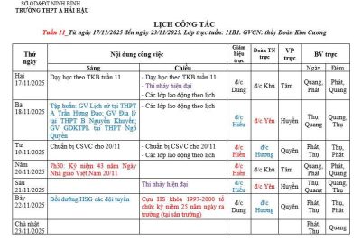 LỊCH CÔNG TÁC TUẦN 11 NĂM HỌC 2025- 2026
