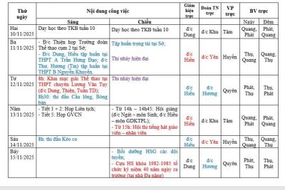 LỊCH CÔNG TÁC TUẦN 10 NĂM HỌC 2025- 2026