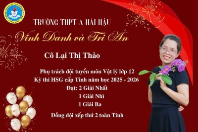 Dấu ấn đầu tiên đáng tự hào của cô giáo Lại Thị Thảo trong công tác bồi dưỡng học sinh giỏi Vật lý.